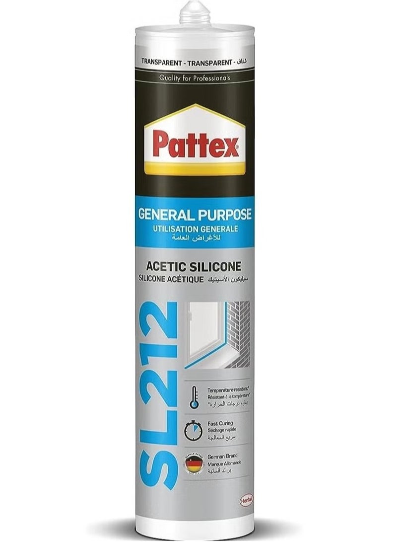 Pattex سليكون شفاف حمضي للحشوات الداخلية والخارجية، 280 مل - SL212، شفاف - Image 1