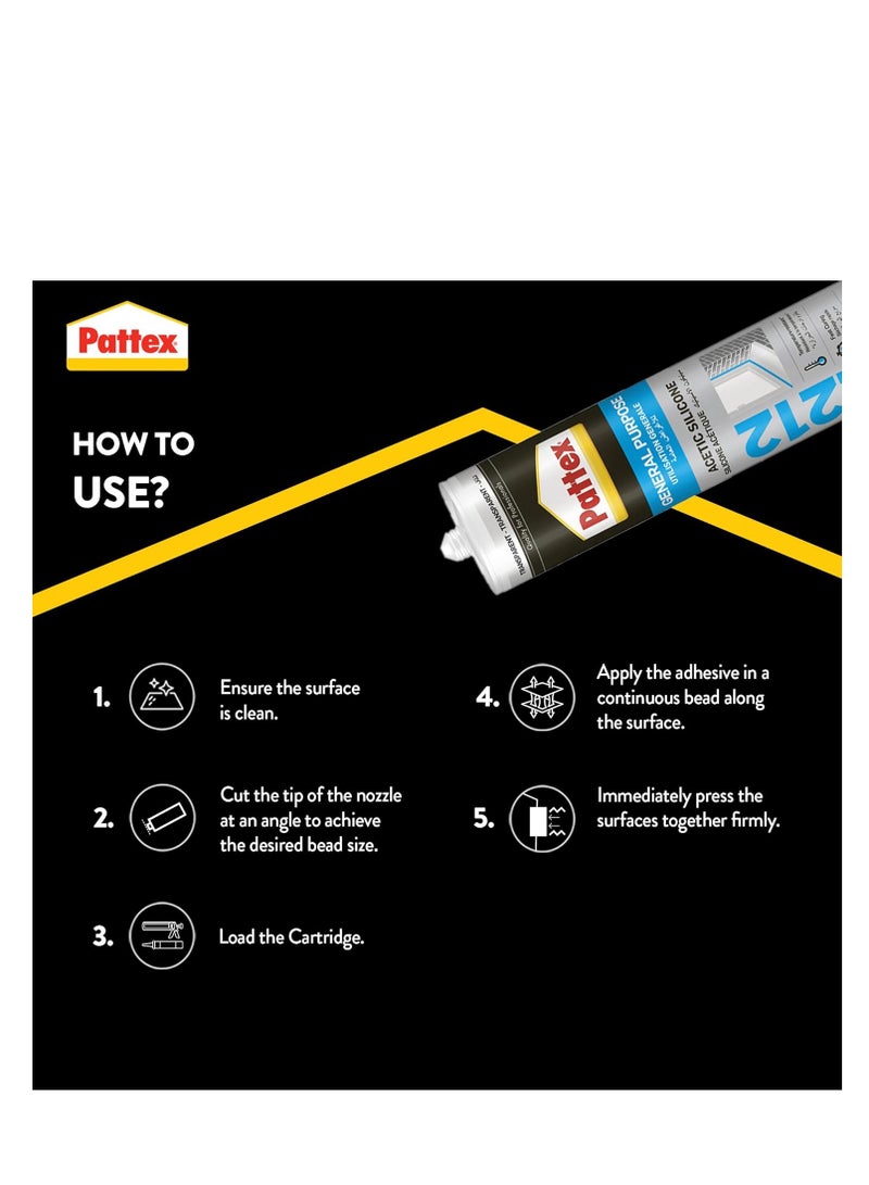 Pattex سليكون شفاف حمضي للحشوات الداخلية والخارجية، 280 مل - SL212، شفاف - Image 5