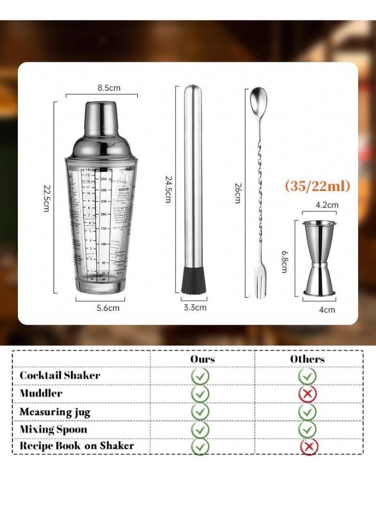 AceLuste 304 Stainless Steel Cocktail Shaker Set 4 Pieces with Built-In Strainer Scale Thickened Handheld Drink Mixer Coffee Tea Shaker Professional Bar Tool for Home Outdoor Use - Image 5