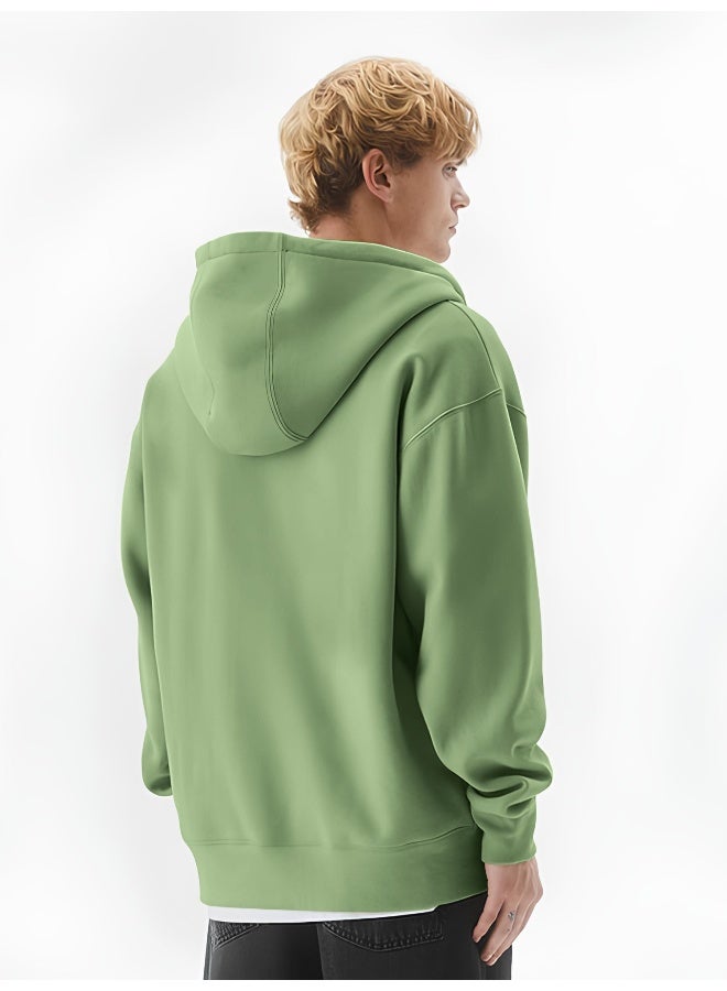 Maniac Mens Solid Hooded Neck Full Sleeve Full Zipper Open Hunter Green French Terry Loose fit Sweatshirt - Image 4