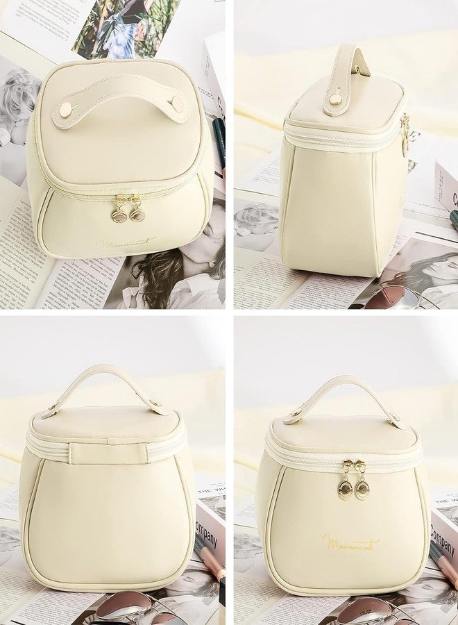 VANKALP | Leather Cosmetic Organizer Bag | Makeup Kit Storage | Cosmetic Brush Case | for Women, Girls Toiletry Bag with Handle and Divider | Waterproof Zippered, Portable Carry Pouch | (White) - Image 3