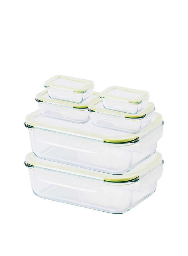 LocknLock Fresh Oven-Safe Glass Container Rectangle 185mlx2, Rectangle 400mlx2, 1040ml,2 Airtight Food Storage Box, Microwave & Oven Safe Set of 6