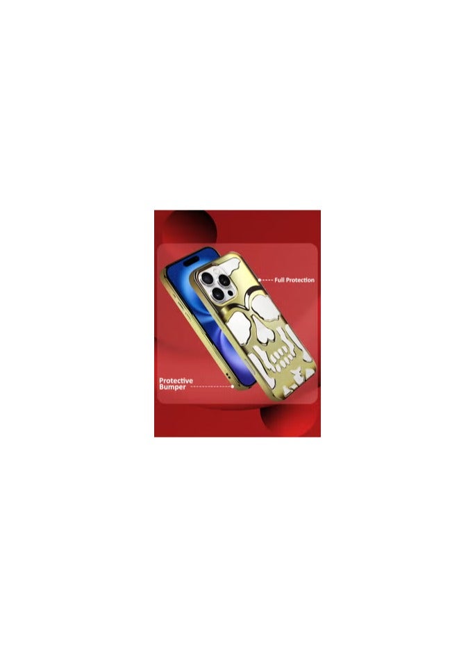 CATANES iPhone 16 Pro Max Case Cover Soft TPU and Glossy with Skull Design - Gold - Image 2