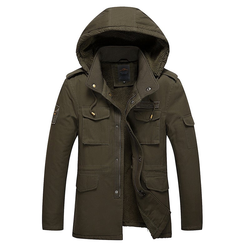 New Winter Men'S Cotton-Padded Jacket Mid-Length Fleece-Lined Warm Cold-Proof Men'S Casual Jacket - Image 1