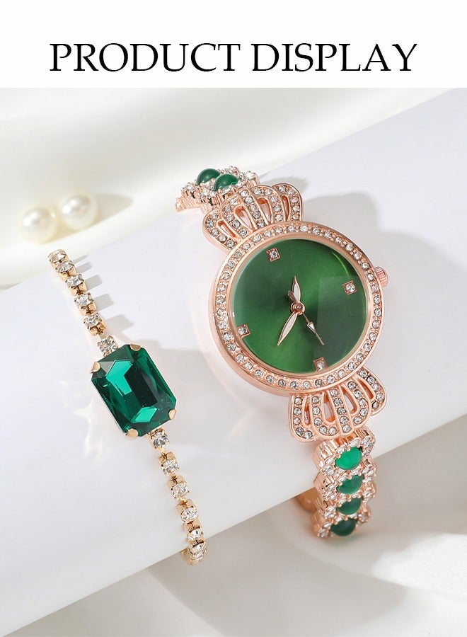 DUNISO 5 Pcs Ladies Watch Set, Green Jade Quartz Watch Set，Ladies Steel Strap Quartz Watch, High End Ladies Watch Set,With Rings, Watches, Necklaces, Earrings, Bracelets，Suitable For Daily Use ， Gatherings, Dates, And Events  - Image 4