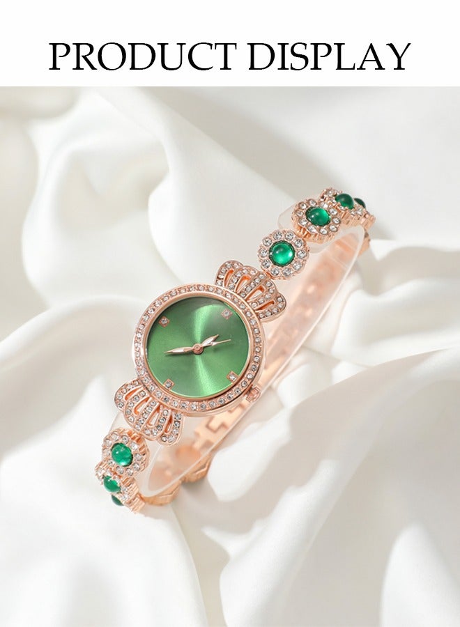 DUNISO 5 Pcs Ladies Watch Set, Green Jade Quartz Watch Set，Ladies Steel Strap Quartz Watch, High End Ladies Watch Set,With Rings, Watches, Necklaces, Earrings, Bracelets，Suitable For Daily Use ， Gatherings, Dates, And Events  - Image 3