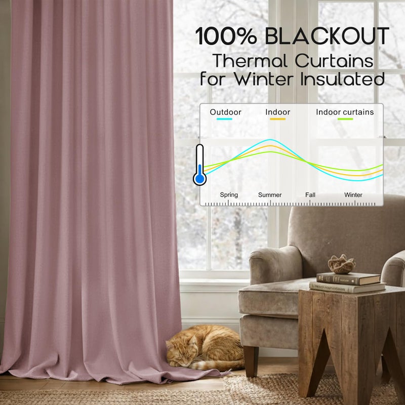 PANELSBURG Blackout Curtains for Bedroom 2 Panel Sets,Dusty Rose Linen Textured Back Tab Pleated Boho Curtains for Nursery Living Room,84 Inch Length,Mauve - Image 4