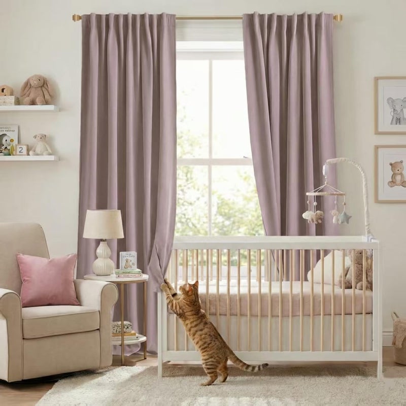 PANELSBURG Blackout Curtains for Bedroom 2 Panel Sets,Dusty Rose Linen Textured Back Tab Pleated Boho Curtains for Nursery Living Room,84 Inch Length,Mauve - Image 1