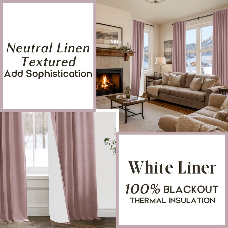 PANELSBURG Blackout Curtains for Bedroom 2 Panel Sets,Dusty Rose Linen Textured Back Tab Pleated Boho Curtains for Nursery Living Room,84 Inch Length,Mauve - Image 5