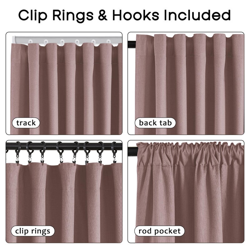 PANELSBURG Blackout Curtains for Bedroom 2 Panel Sets,Dusty Rose Linen Textured Back Tab Pleated Boho Curtains for Nursery Living Room,84 Inch Length,Mauve - Image 3