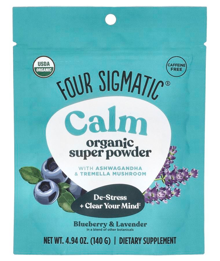 Four Sigmatic Calm Organic Super Powder with Ashwaganda & Tremella Mushroom Blueberry & Lavender  4.94 oz (140 g)