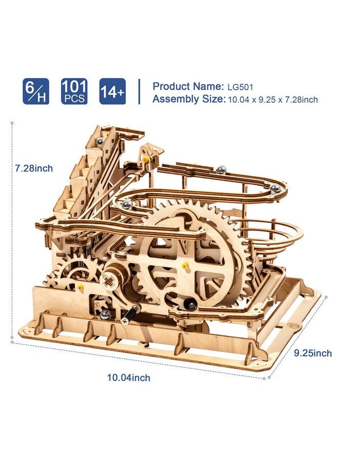 RoWood Rowood 3D Puzzles for Adults, Wooden Marblr Run Model Kit, DIY Building Kits for Adults to Build, Craft for Teens, Gift for Adults & Teen Boys Girls, Age 14+, Waterwheel Coaster  - Image 4