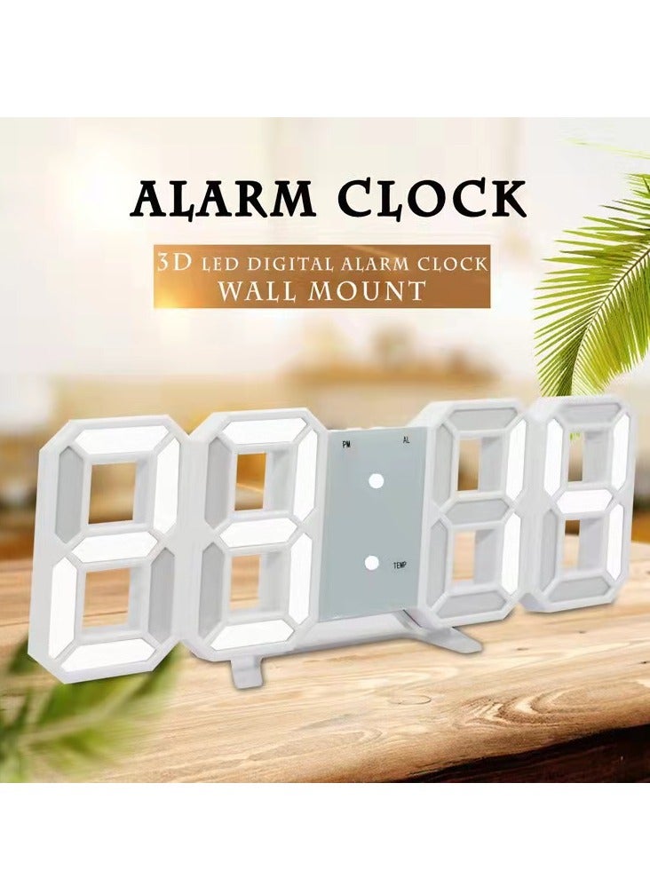 White LED Minimalist Clock - Brightness Adjustable 3D Digital Clock with Temperature Display, USB Powered Wall Clock for Home & Office  - Image 1
