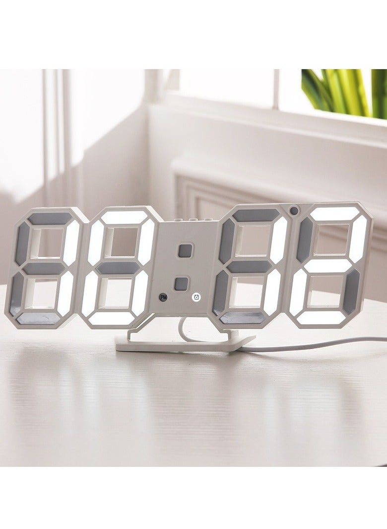 White LED Minimalist Clock - Brightness Adjustable 3D Digital Clock with Temperature Display, USB Powered Wall Clock for Home & Office  - Image 2
