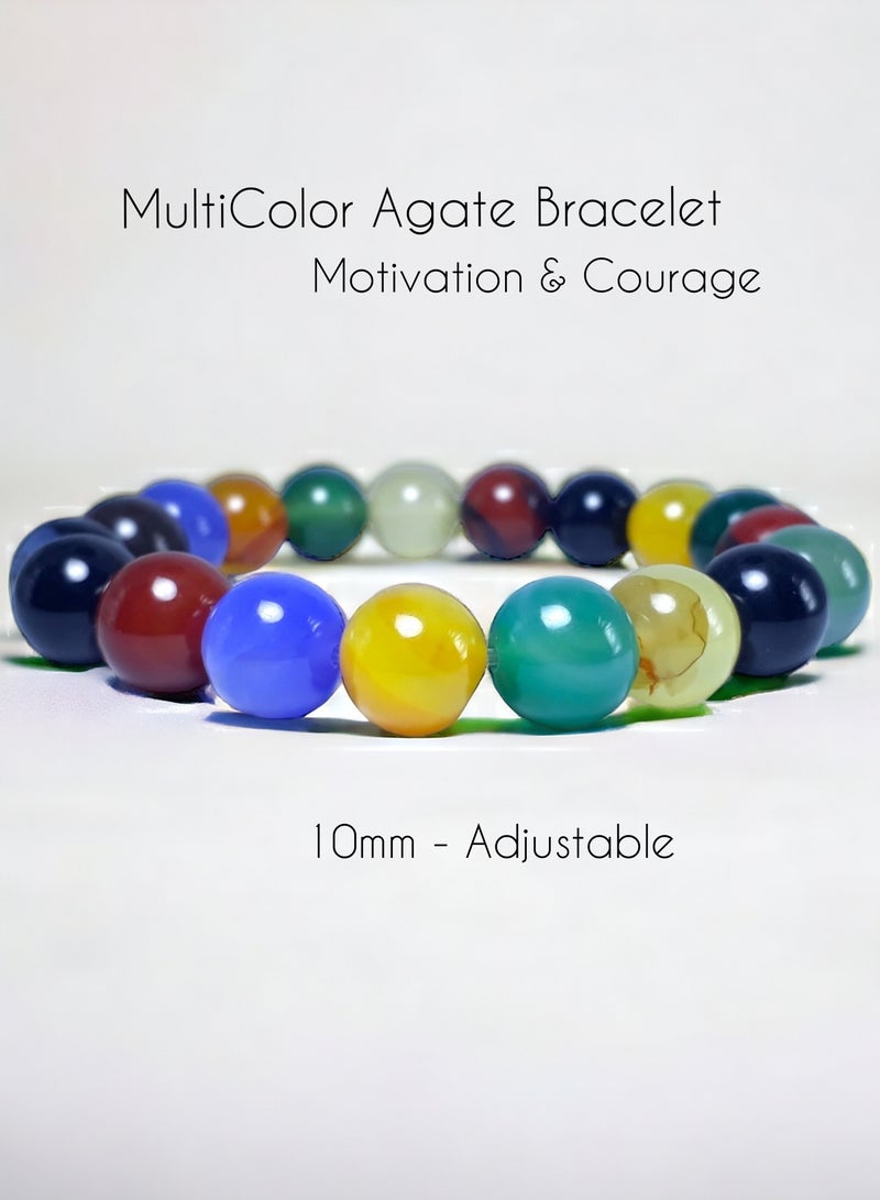HADIGEMS MultiColor Natural Agate Bracelet - 10mm - Image 1