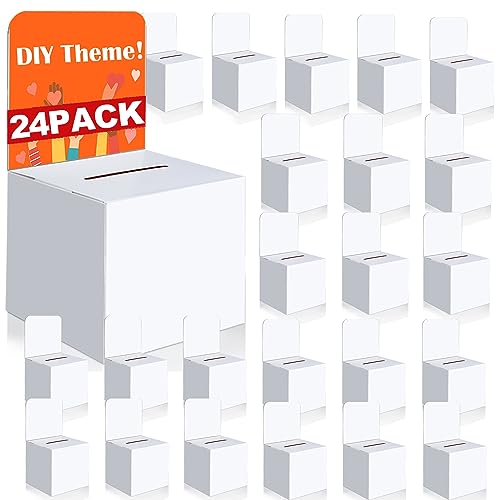 VOISEN 24 Pcs Ballot Boxes Suggestion Boxes Donation Box for Fundraising, Cardboard Raffle Box with Slot and Removable Header for Collecting Business Card Voting Contest (White) - Image 1