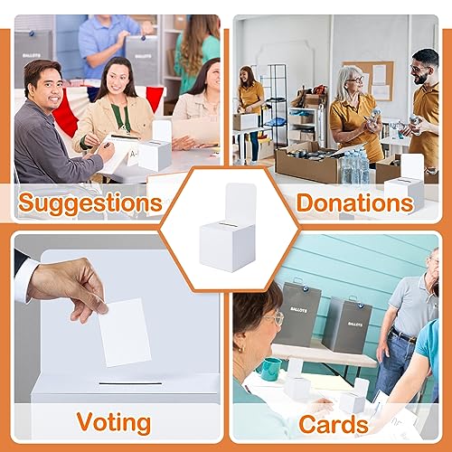 VOISEN 24 Pcs Ballot Boxes Suggestion Boxes Donation Box for Fundraising, Cardboard Raffle Box with Slot and Removable Header for Collecting Business Card Voting Contest (White) - Image 5