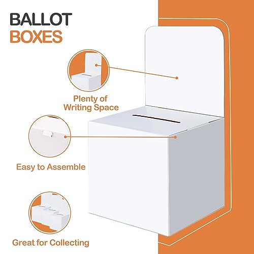 VOISEN 24 Pcs Ballot Boxes Suggestion Boxes Donation Box for Fundraising, Cardboard Raffle Box with Slot and Removable Header for Collecting Business Card Voting Contest (White) - Image 3