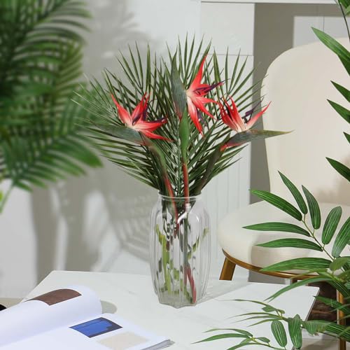 Fqueelvys Bird of Paradise Artificial Plant Combo Palm Leaves,Faux Bird of Paradise Plant with Artificial Palm Leaves for Wedding Garden Office Home Indoor and Outdoor Decor(Red) - Image 4