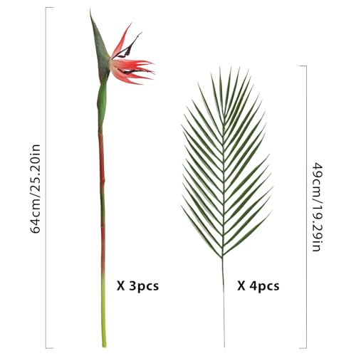 Fqueelvys Bird of Paradise Artificial Plant Combo Palm Leaves,Faux Bird of Paradise Plant with Artificial Palm Leaves for Wedding Garden Office Home Indoor and Outdoor Decor(Red) - Image 3