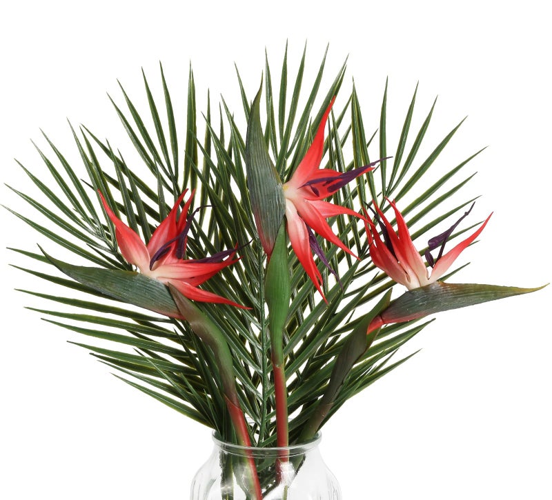 Fqueelvys Bird of Paradise Artificial Plant Combo Palm Leaves,Faux Bird of Paradise Plant with Artificial Palm Leaves for Wedding Garden Office Home Indoor and Outdoor Decor(Red) - Image 1