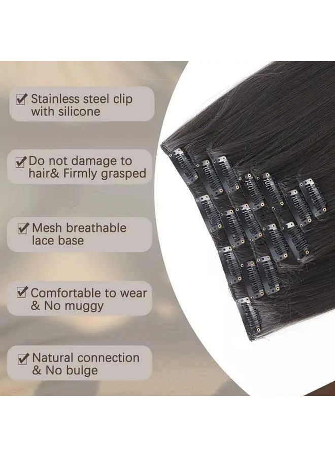 7 قطعة من خصلات الشعر الاصطناعية للنساء، طويلة ومستقيمة 30 بوصة، مشابك شعر سوداء داكنة - Image 4