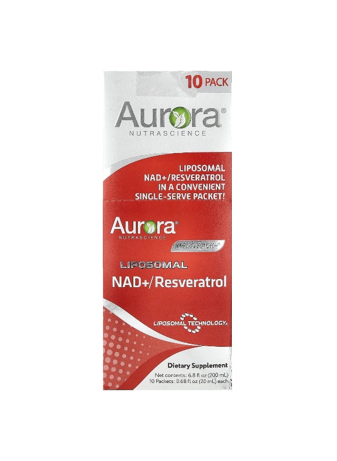 Aurora Nutrascience - Aurora Nutrascience, Mega-Pack+®, Liposomal NAD +/ Resveratrol, 10 Packets, 0.68 fl oz (20 ml) Each - Image 1