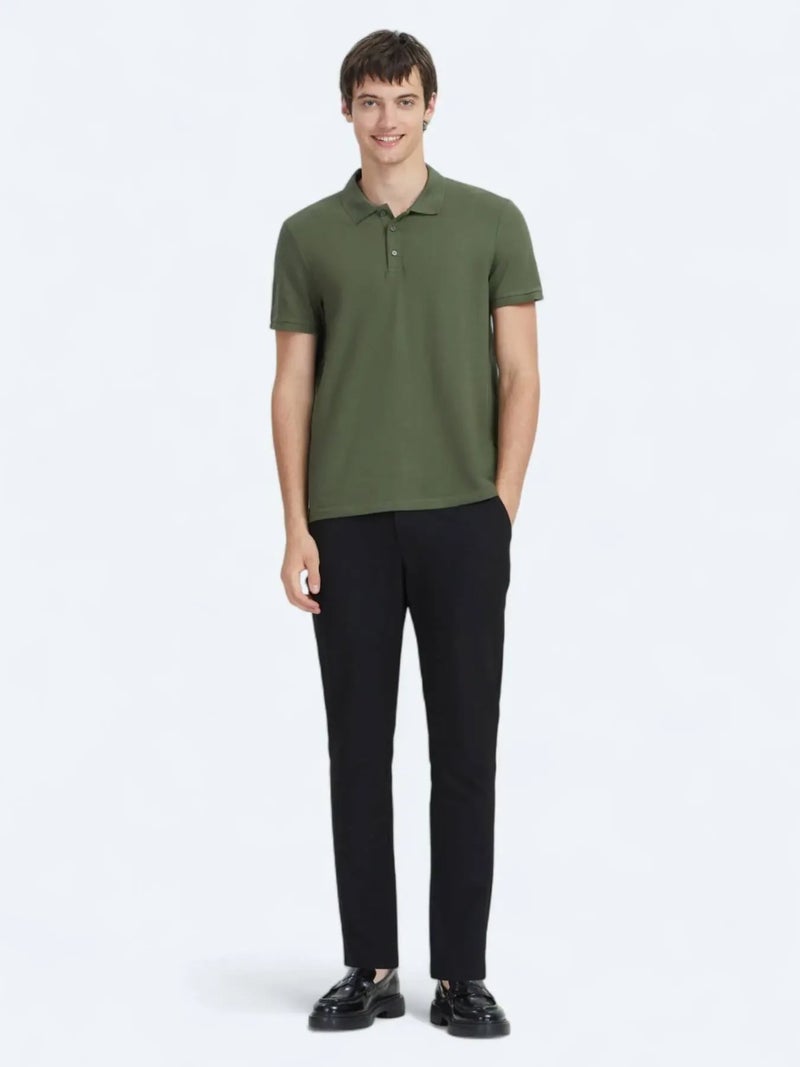 Khaki Plain Polo Collar 100% Cotton T-Shirt