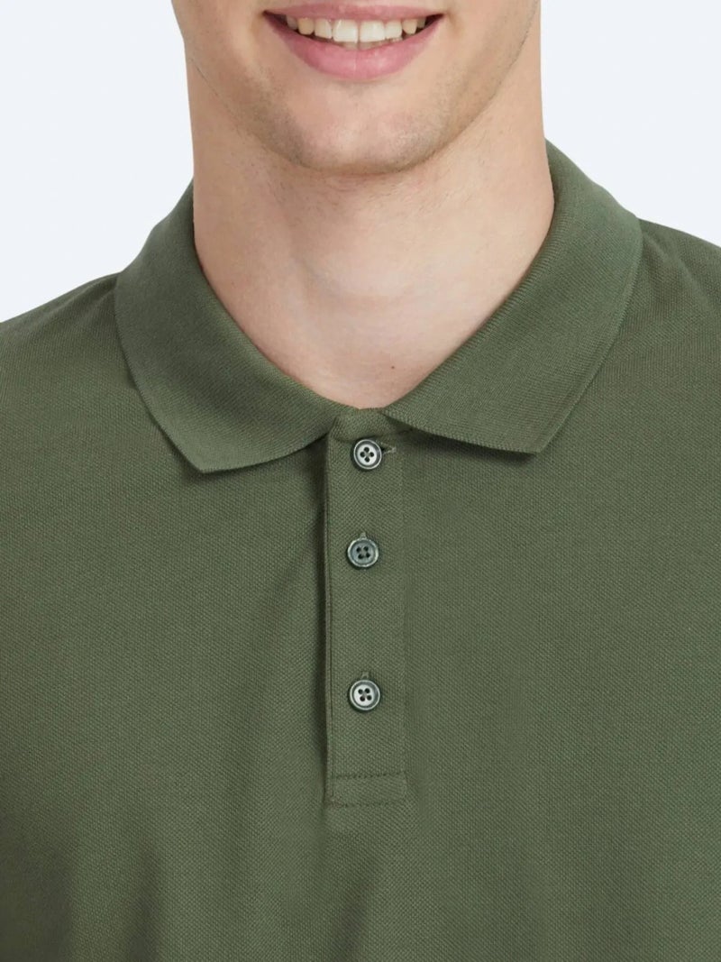 Khaki Plain Polo Collar 100% Cotton T-Shirt