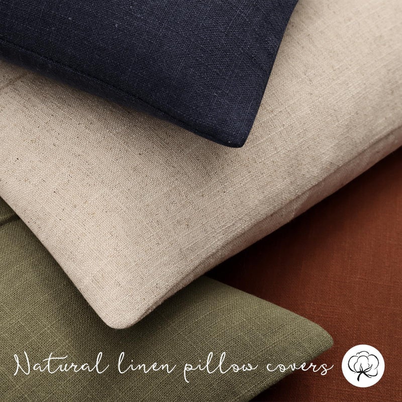 ZWJD Decorative Linen Throw Pillow Covers 18x18 Set of 2 Solid handcrafted Striped Cushion Covers for Bed Soft Modern Farmhouse Neutral Pillowcase for Couch Bedroom Living Room Home Decor(Natural Beige) - Image 5