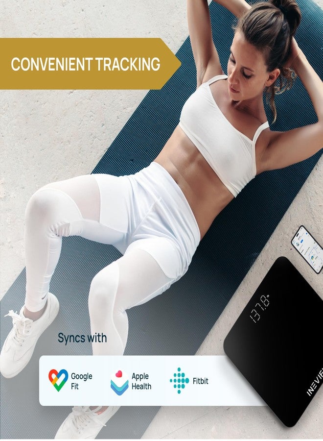 إنيفي فيت ميزان الحمام الذكي INEVIFIT، ميزان رقمي عالي الدقة يعمل بتقنية البلوتوث لقياس وزن الجسم، يقيس الوزن ومؤشر كتلة الجسم بدقة لعدد غير محدود من المستخدمين (أسود-صغير) - Image 4