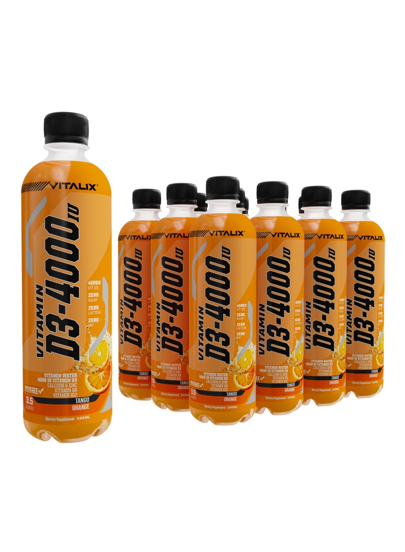 فيتاليكس فيتامين D3-4000 ماء فيتامين، نكهة التانجو اورانج خالٍ من السكر، مع الكالسيوم والزنك، 500 مل، عبوة من 12 قارورة - Image 1