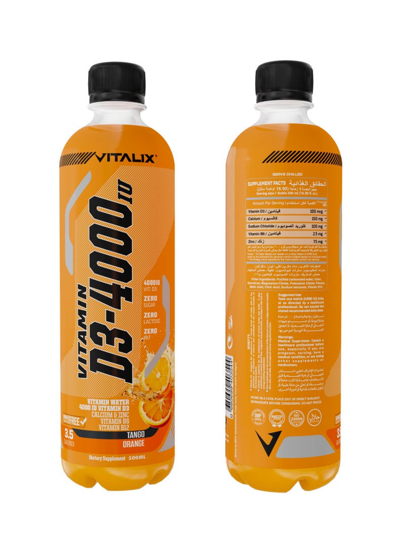 فيتاليكس فيتامين D3-4000 ماء فيتامين، نكهة التانجو اورانج خالٍ من السكر، مع الكالسيوم والزنك، 500 مل، عبوة من 12 قارورة - Image 2