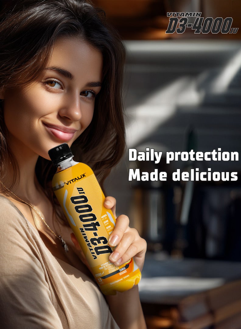 فيتاليكس فيتامين D3-4000 ماء فيتامين، نكهة التانجو اورانج خالٍ من السكر، مع الكالسيوم والزنك، 500 مل، عبوة من 12 قارورة - Image 4