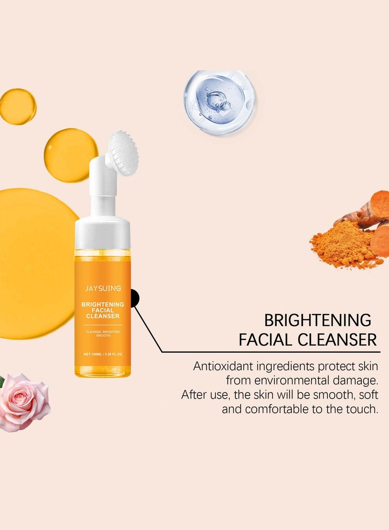 Jaysuing Turmeric Foaming Face Wash-Turmeric Foaming Facial Cleanser with Brush for Deep Cleaning Moisturizing to Reduce Blackhead, Antilacterial and Oil Control(1 Pcs 3.38FL.OZ ) - Image 4
