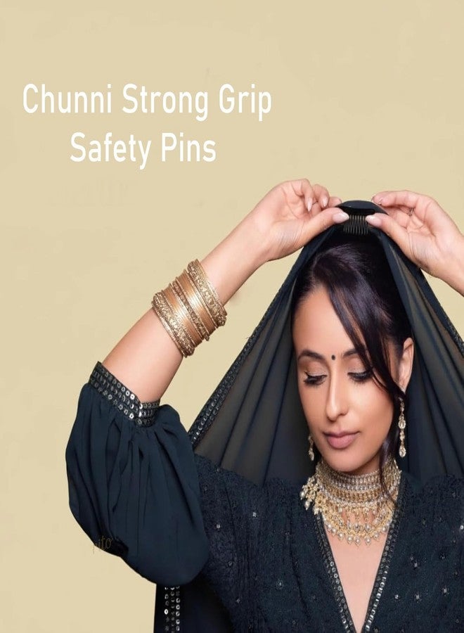 VAMA FASHIONS 10 Pcs Black Stainless steel Chunni Safety Pins Clips Strong Grip Dupatta Setting Bridal Saree Pallu Pin For Women & Girls - Image 2
