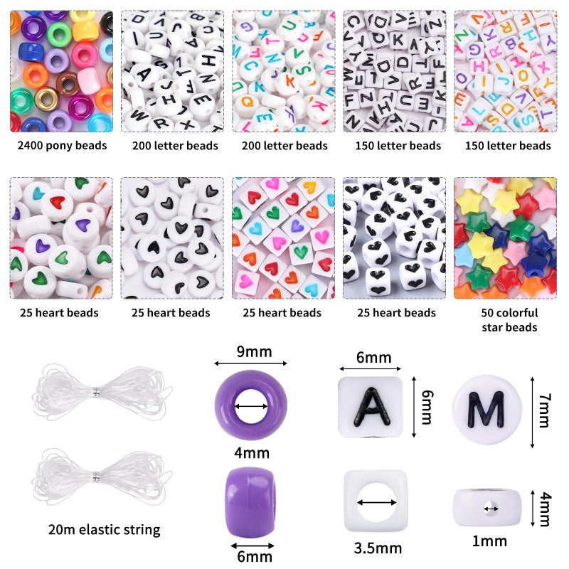 QUEFE 96 Colors 3000pcs Pony Beads Bracelet Making Kit Friendship Bracelet Kit Rainbow Kandi Beads with Letter and Heart Beads Elastic Threads for Jewelry Necklace Making - Image 2