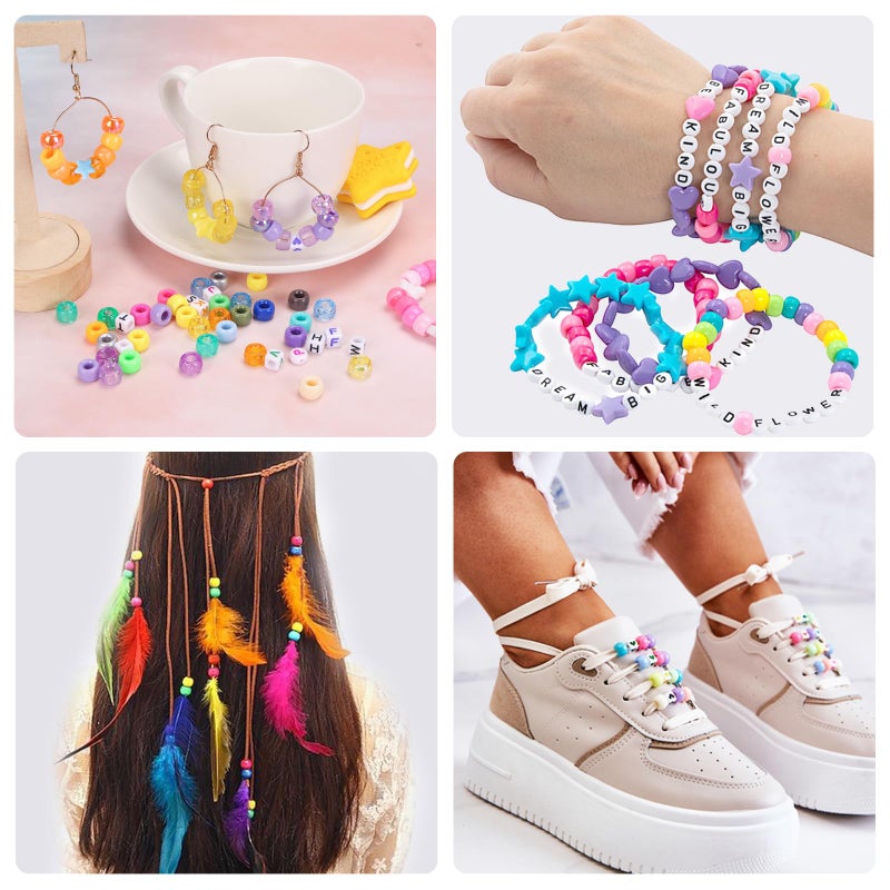 QUEFE 96 Colors 3000pcs Pony Beads Bracelet Making Kit Friendship Bracelet Kit Rainbow Kandi Beads with Letter and Heart Beads Elastic Threads for Jewelry Necklace Making - Image 5