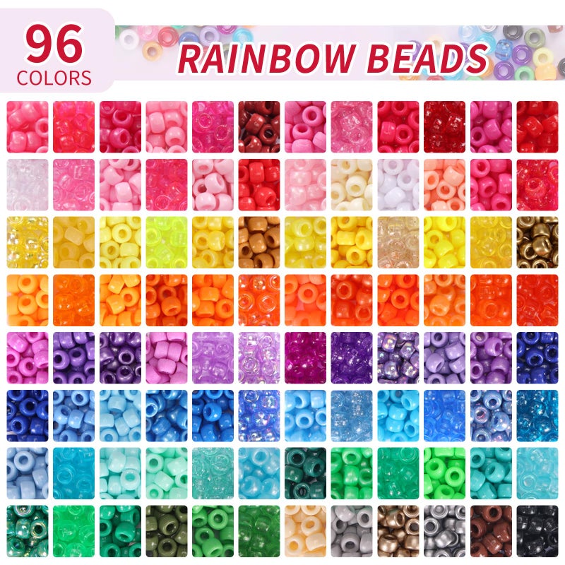 QUEFE 96 Colors 3000pcs Pony Beads Bracelet Making Kit Friendship Bracelet Kit Rainbow Kandi Beads with Letter and Heart Beads Elastic Threads for Jewelry Necklace Making - Image 3