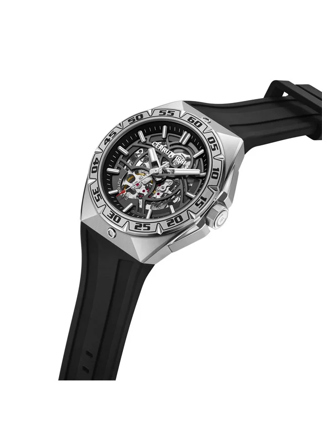 شيروتي 1881 Arrezo Black-Gunmetal Dial, Silicone Strap, Automatic Watch for Men, 42mm