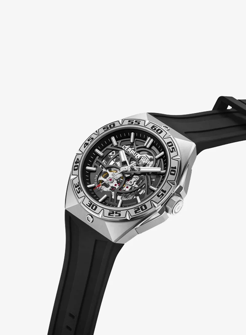 شيروتي 1881 Arrezo Black-Gunmetal Dial, Silicone Strap, Automatic Watch for Men, 42mm