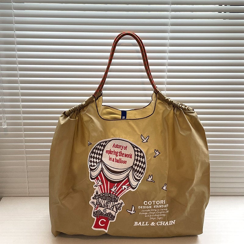 Japanese Style Simple Ball Chain Air Balloon Embroidered Shopping Bag Nylon Environmental Bag Large Capacity Portable Shoulder Bag - Image 1