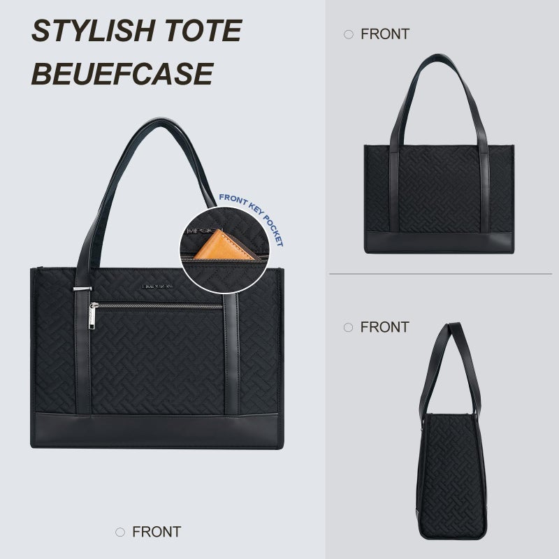 EMPSIGN Laptop Tote bag for women 16 Inch, Stylish Computer Shoulder Tote Bag for Work, Large Capacity Quilted Laptop Briefcase, Waterproof Women Business Office Bag, Quilted Black - Image 5