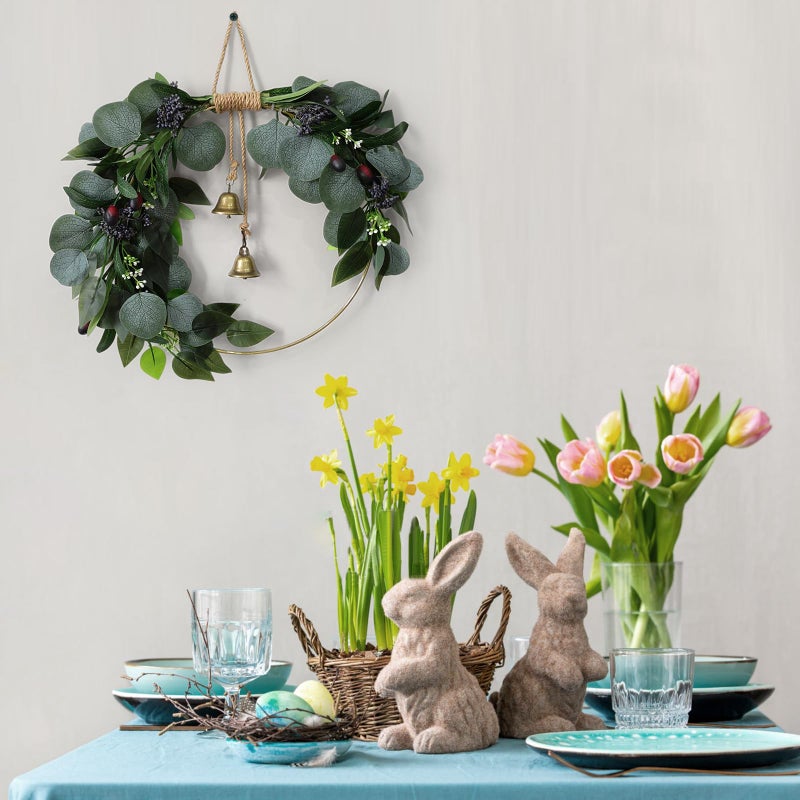 CMINAUS Eucalyptus Wreath for Front Door Artificial Eucalyptus Wreath Olive Fruit and Blueberry with Green Leaf Spring Summer All Season for Farmhouse Front Porch Window Hanging Wall Party Decor - Image 5
