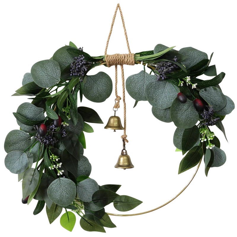 CMINAUS Eucalyptus Wreath for Front Door Artificial Eucalyptus Wreath Olive Fruit and Blueberry with Green Leaf Spring Summer All Season for Farmhouse Front Porch Window Hanging Wall Party Decor - Image 1
