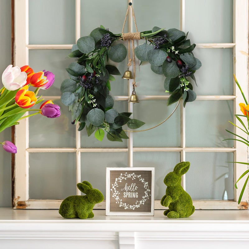 CMINAUS Eucalyptus Wreath for Front Door Artificial Eucalyptus Wreath Olive Fruit and Blueberry with Green Leaf Spring Summer All Season for Farmhouse Front Porch Window Hanging Wall Party Decor - Image 4