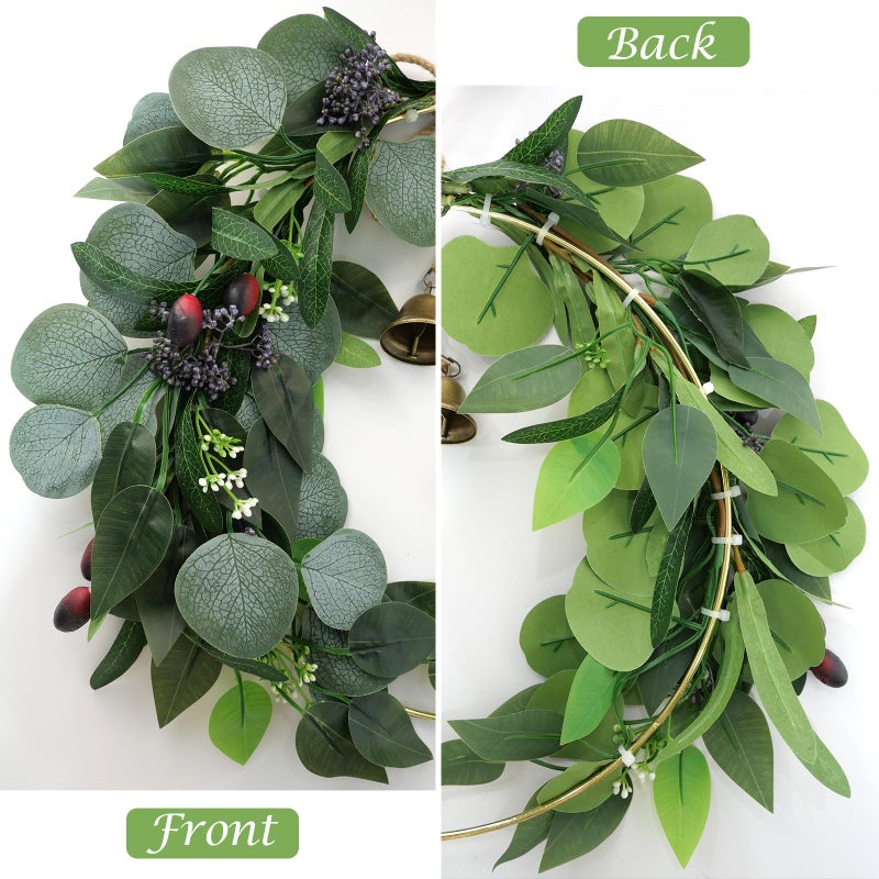 CMINAUS Eucalyptus Wreath for Front Door Artificial Eucalyptus Wreath Olive Fruit and Blueberry with Green Leaf Spring Summer All Season for Farmhouse Front Porch Window Hanging Wall Party Decor - Image 3