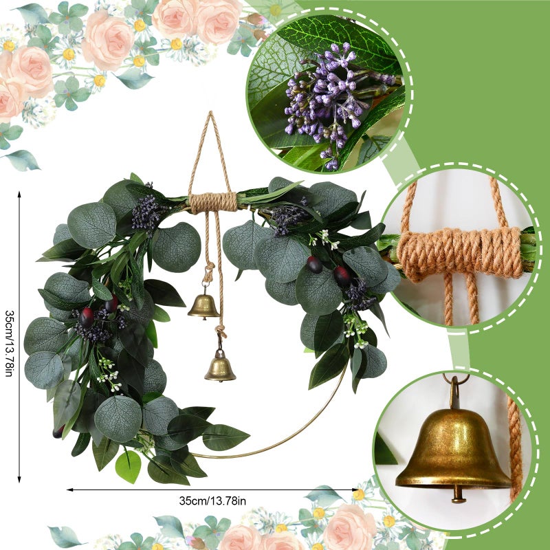 CMINAUS Eucalyptus Wreath for Front Door Artificial Eucalyptus Wreath Olive Fruit and Blueberry with Green Leaf Spring Summer All Season for Farmhouse Front Porch Window Hanging Wall Party Decor - Image 2