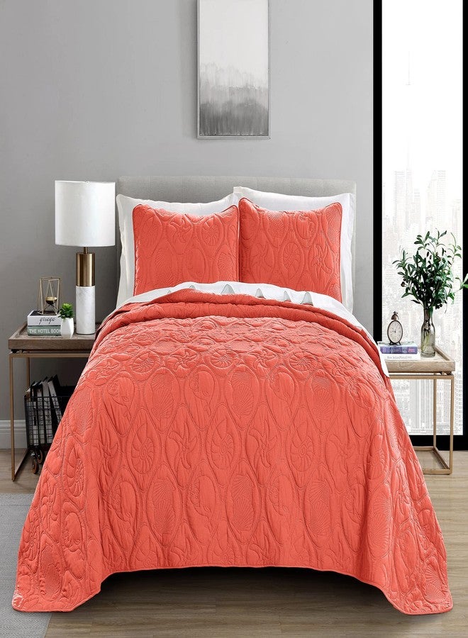 Pure Bedding طقم لحاف Pure Bedding مقاس كينج/كاليفورنيا كينج/كاليفورنيا كينج، لون مرجاني - غطاء سرير كبير الحجم - غطاء من الألياف الدقيقة - يتضمن لحافًا واحدًا و2 غطاء وسادة، بنقشة نجمة المحيط - Image 2