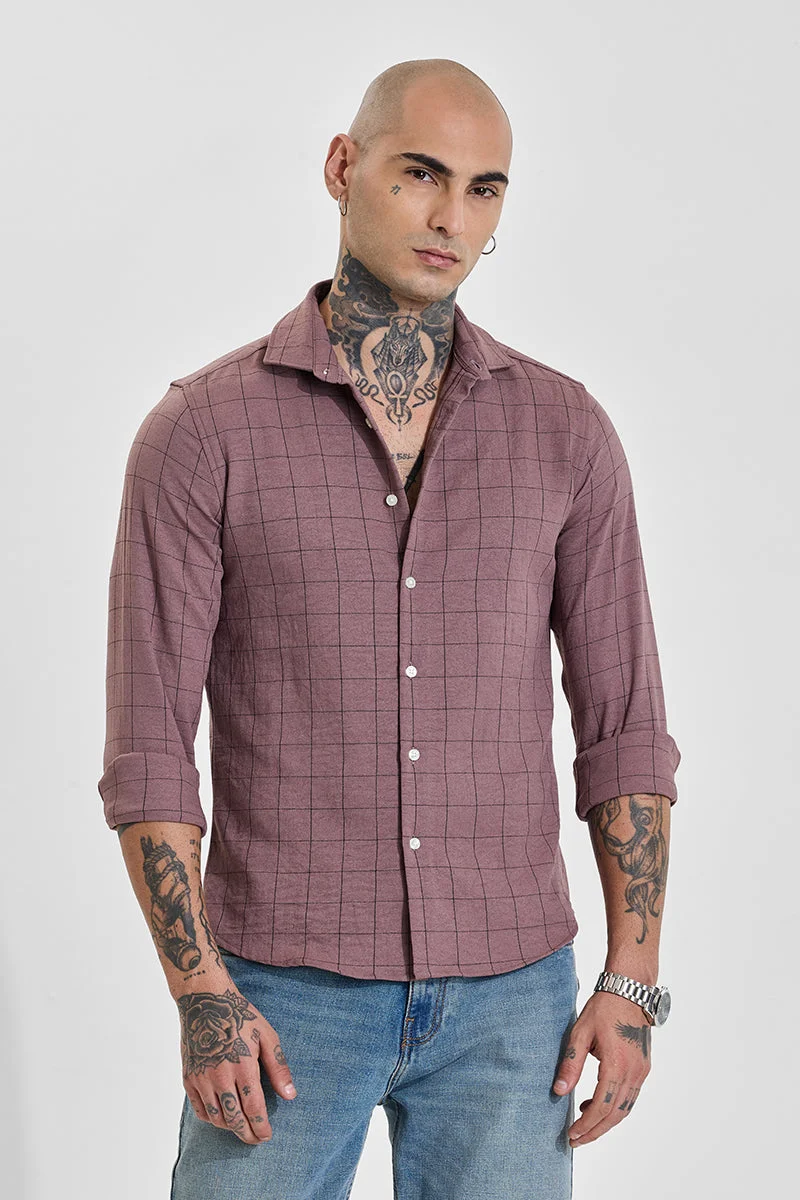 SNITCH Rich Mauve Checkered Long Sleeve Slim Fit Shirt